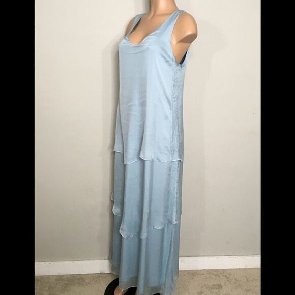 Soft Surroundings silk blue tiered maxi dress. Stretchy. New - Picture 3 of 8